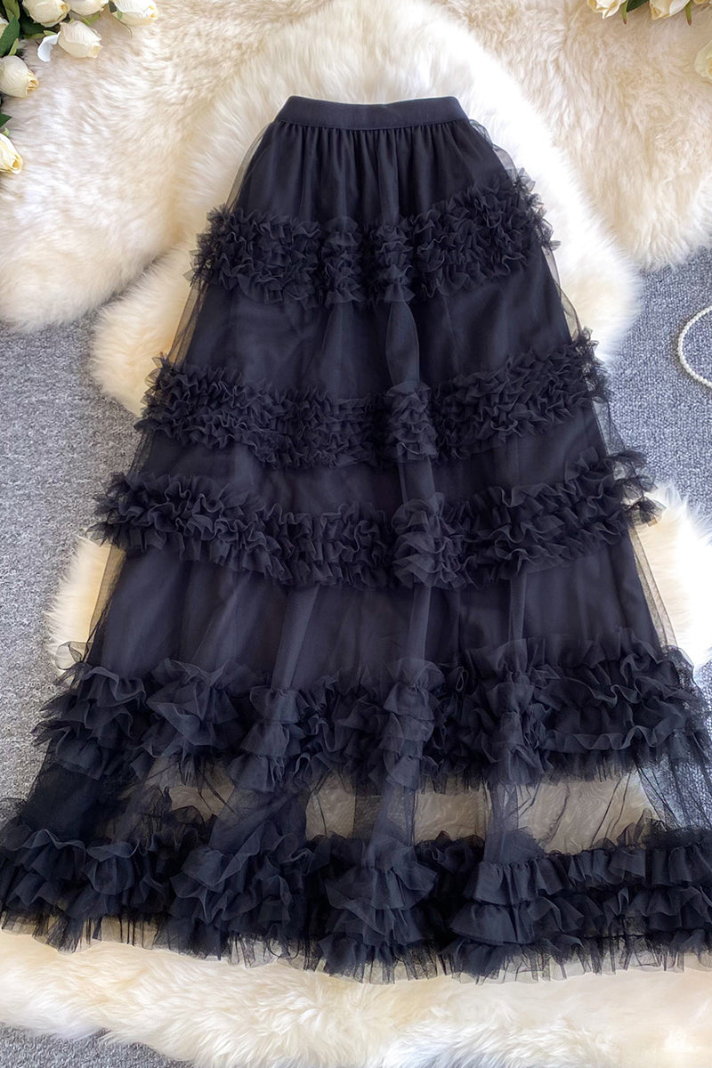 Ruffle Layered Midi Skirt