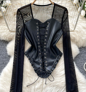 Long Sleeve Lace-Up Bodysuit