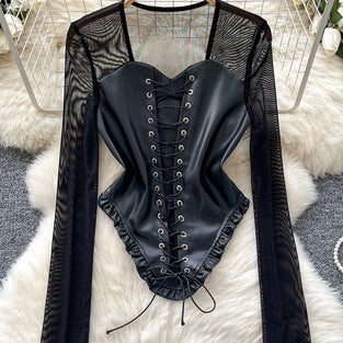 Long Sleeve Lace-Up Bodysuit