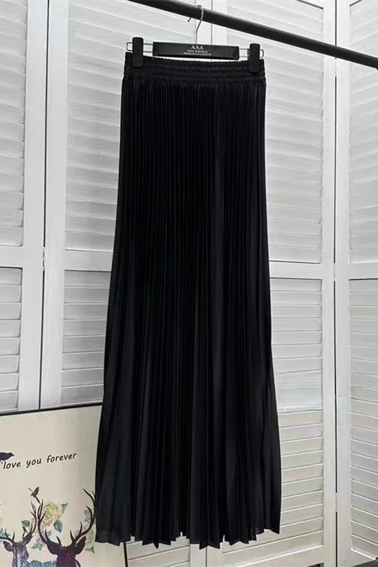 Pleated Elastic Waist Midi Skirt