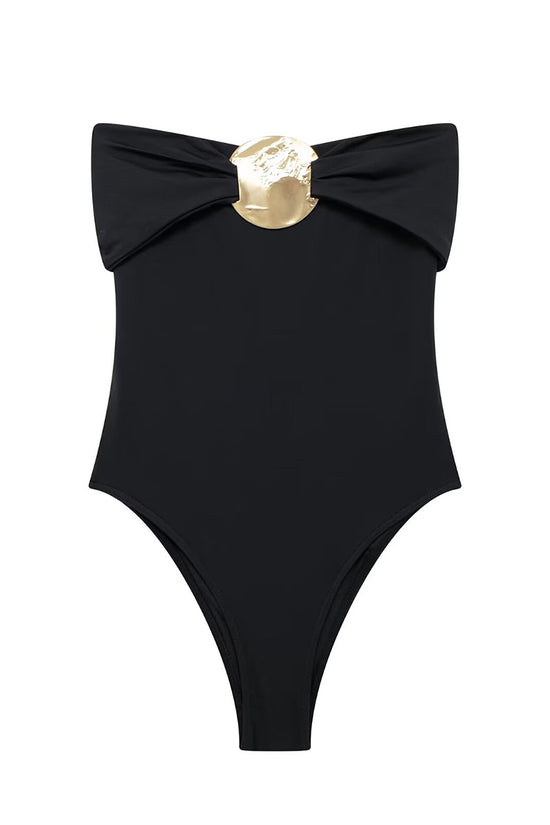 Gold Metal Detail Sleeveless Bodysuit