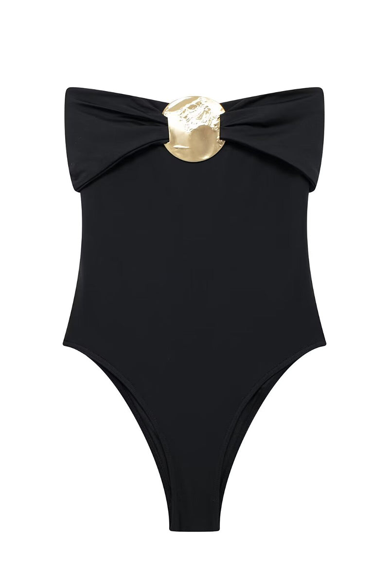 Gold Metal Detail Sleeveless Bodysuit