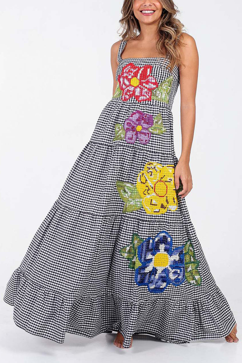 Plaid Floral Maxi Dress