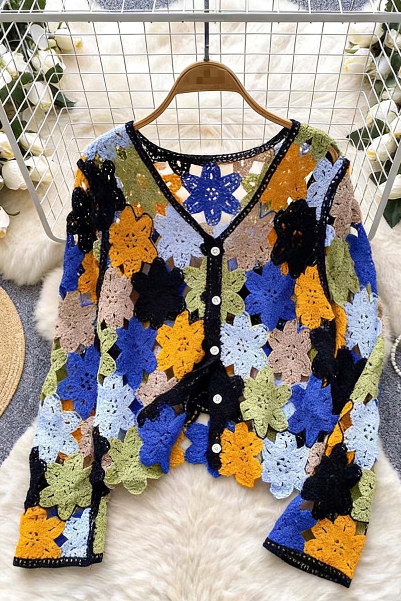 Floral Crochet Buttoned Cardigan