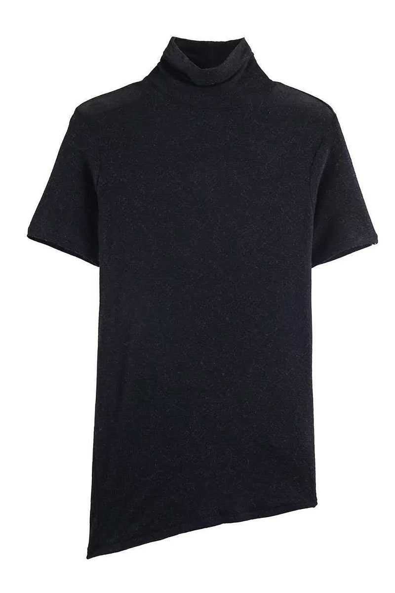 Elegant Mock Neck Asymmetrical T-Shirt