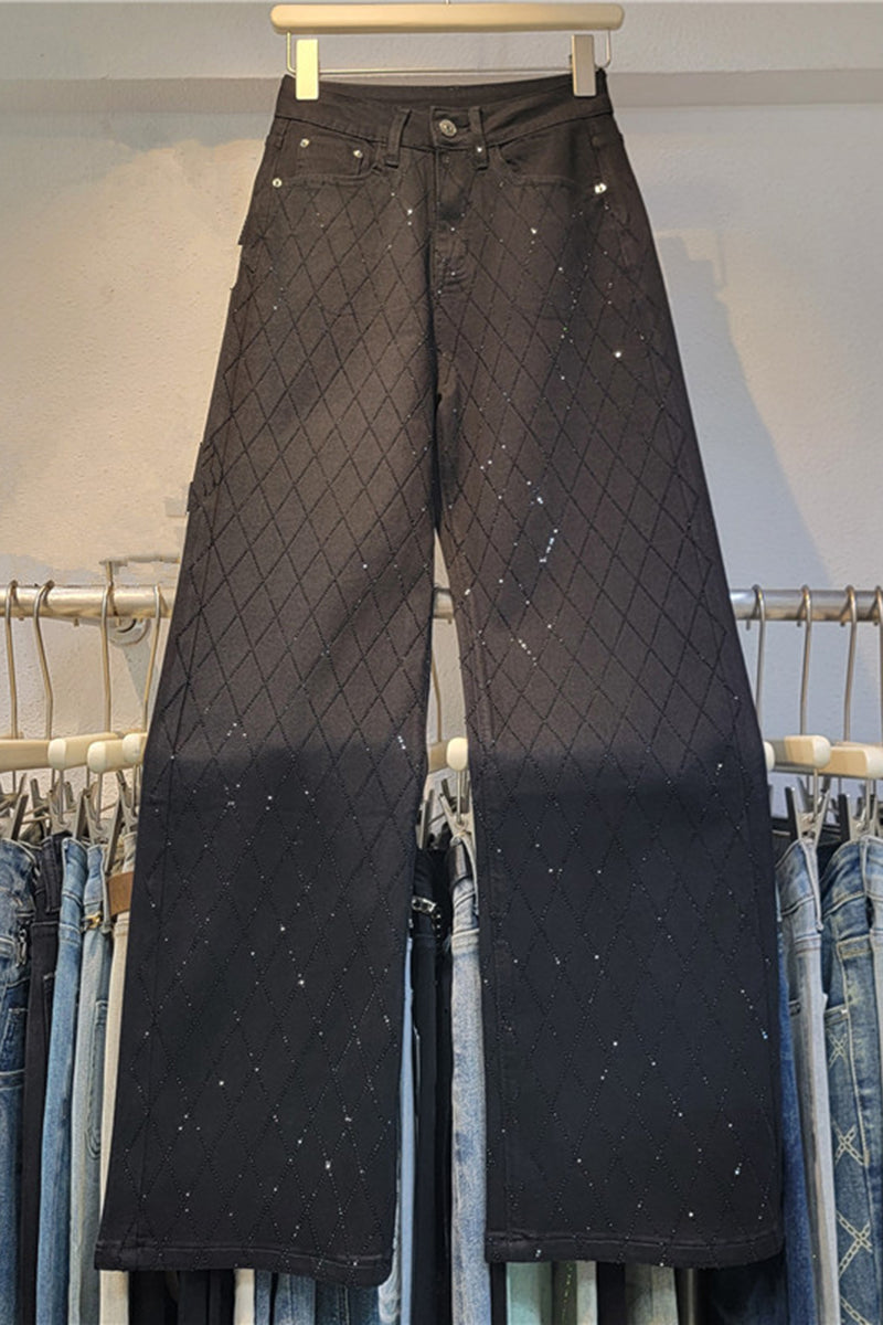 Diamond Pattern Straight Jeans