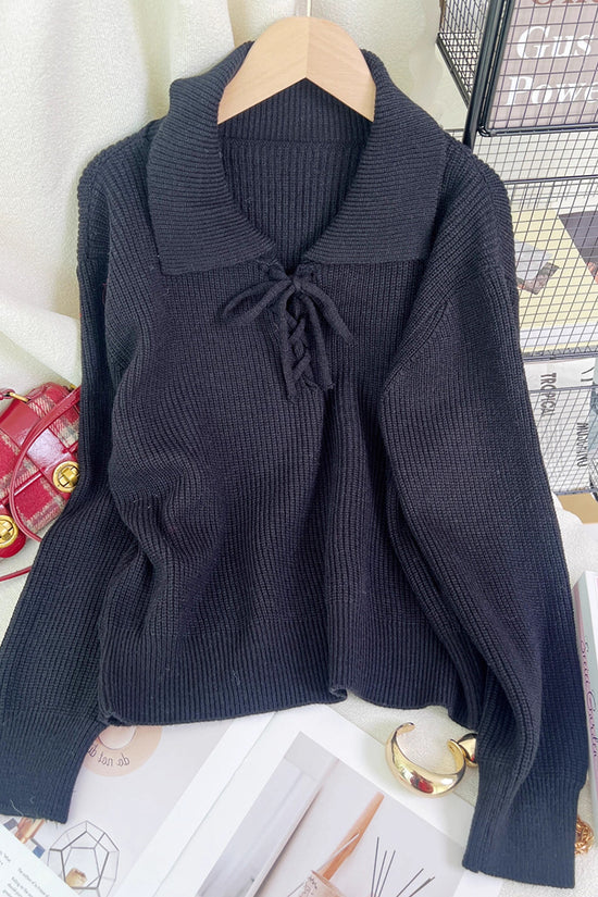 Lace-Up Collared Sweater