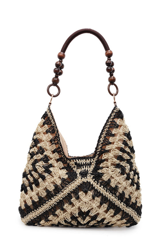 Crochet Patterned Handbag with Beaded Handle