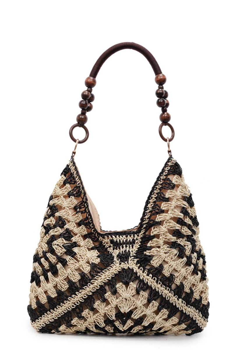 Crochet Patterned Handbag with Beaded Handle