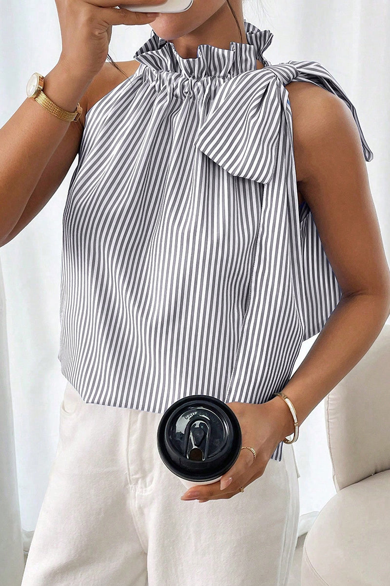 Striped Ruffle Halter Tank Top