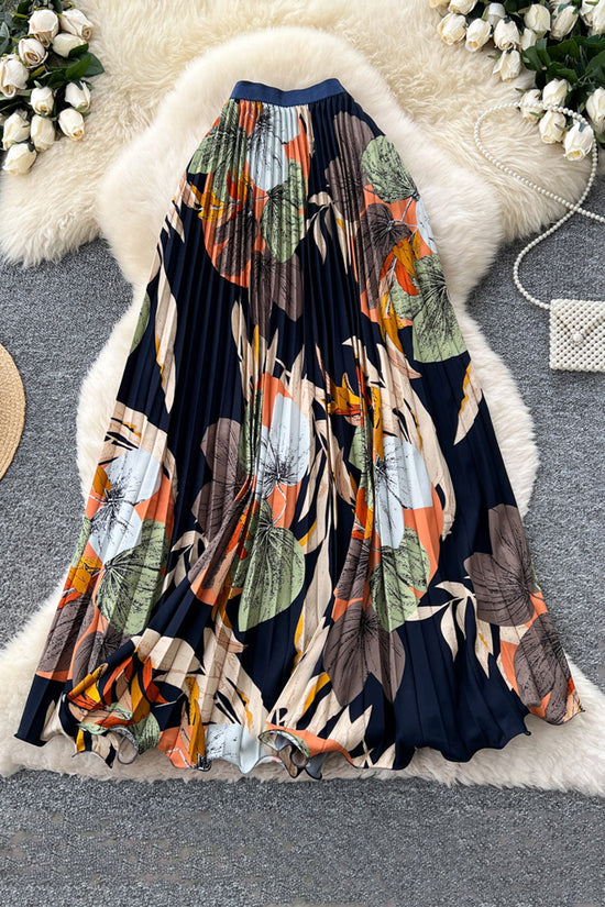 Floral Pleated Midi Skirt
