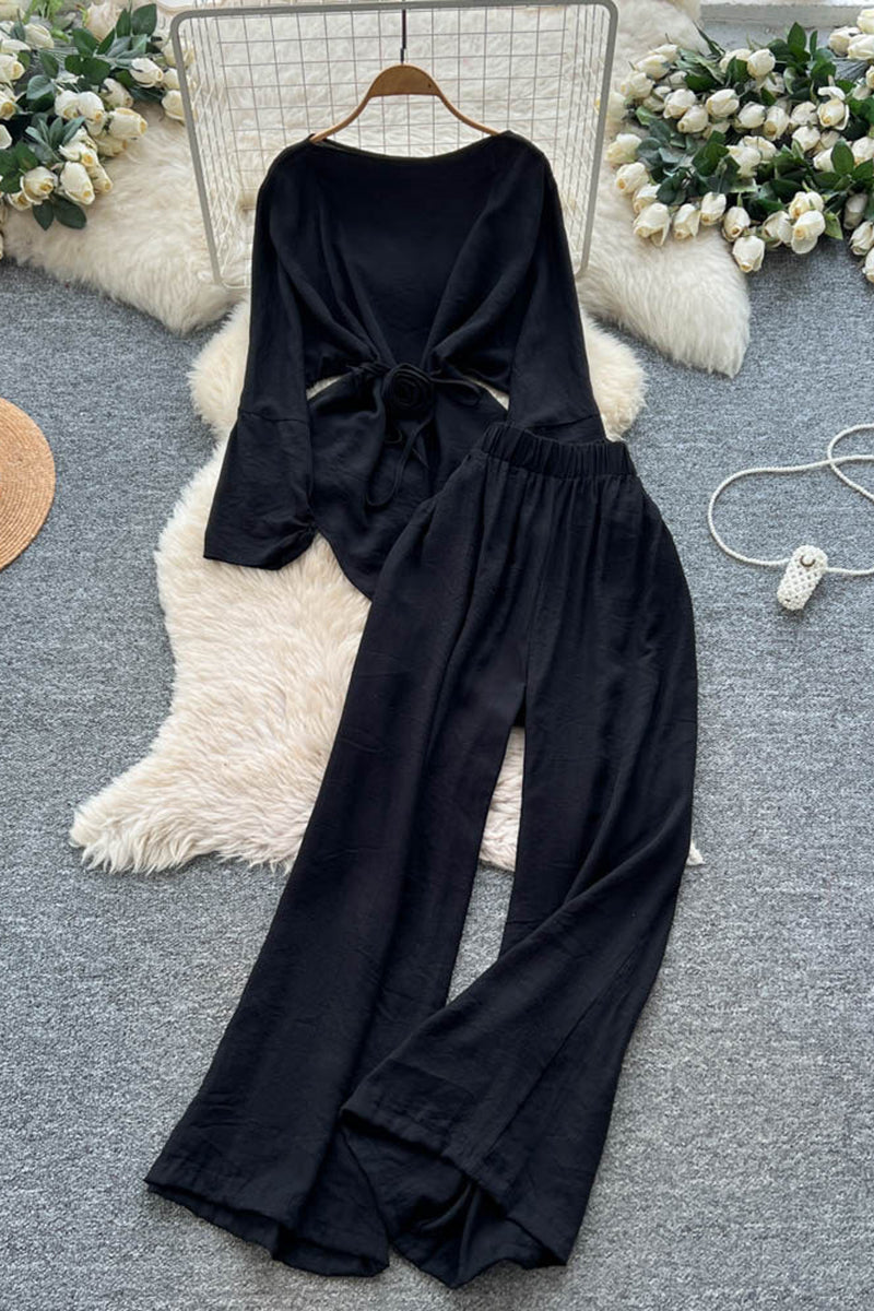 Elegant Knot Top and Wide-Leg Pants Set
