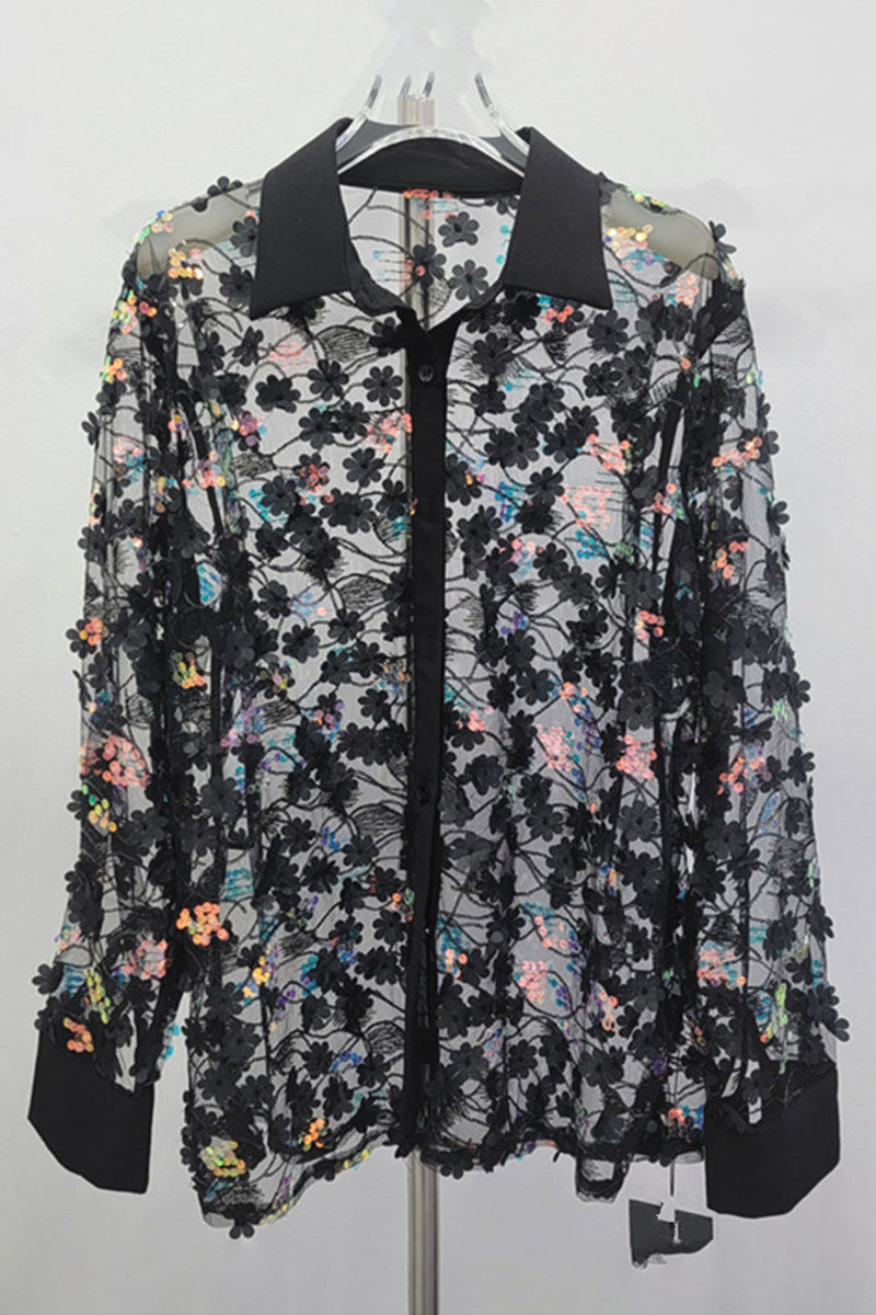 Floral Sheer Button-Up Blouse