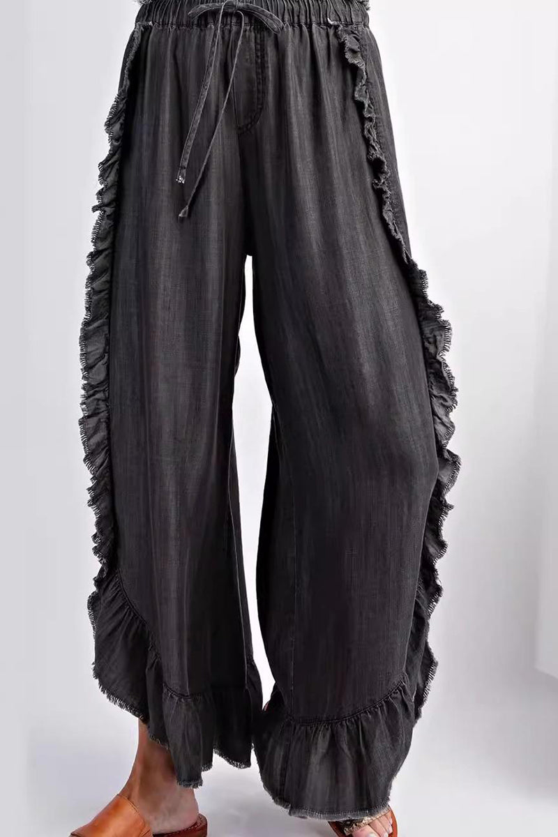 Ruffled Wide Leg Jeans