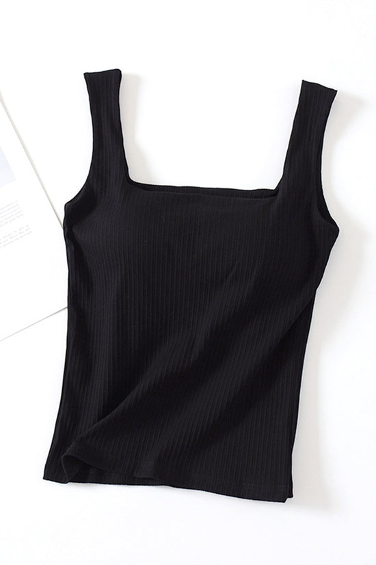 Ribbed Square Neck Sleeveless Tank Top