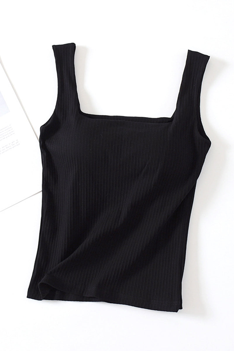 Ribbed Square Neck Sleeveless Tank Top