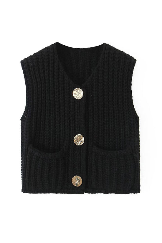 Button-Up Knitted Sweater Vest