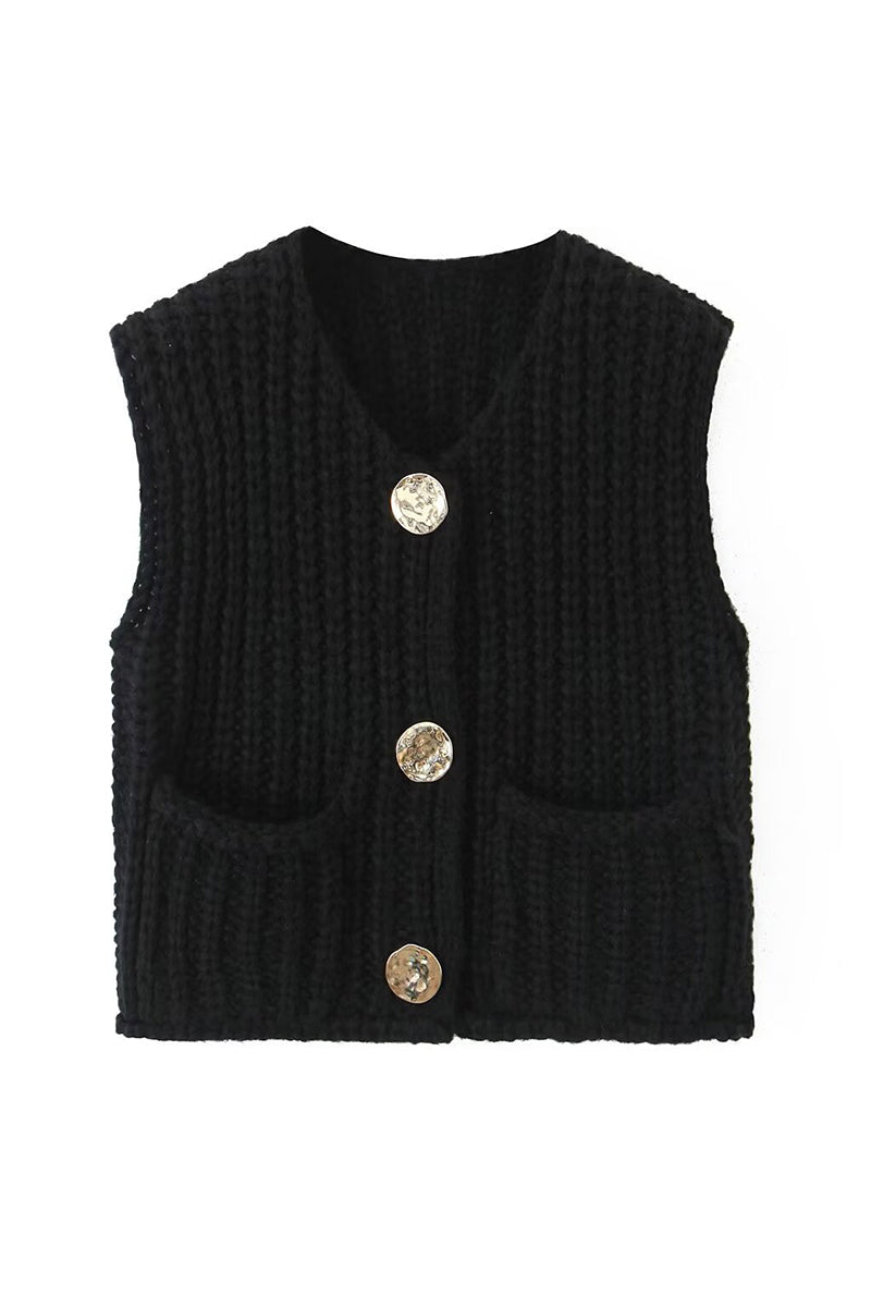 Button-Up Knitted Sweater Vest