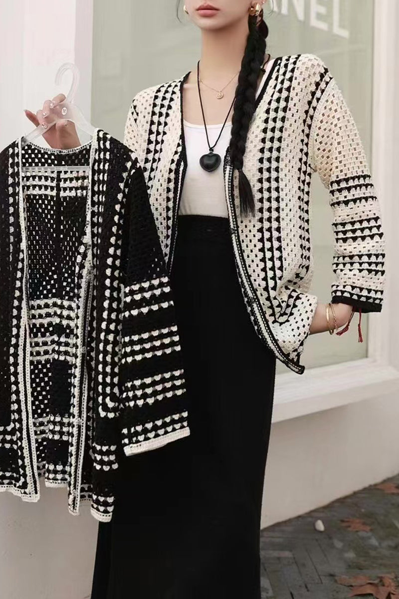 Patterned Open-Front Cardigan