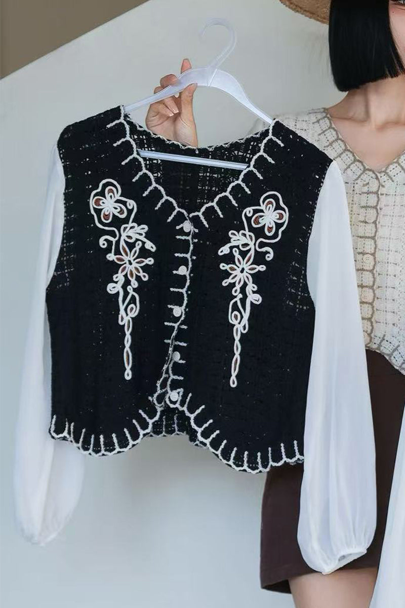 Vintage Sheer Sleeve Patchwork Blouse