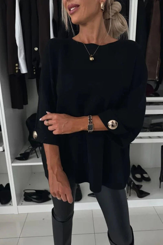 Oversized Sleeve Button Detail Pullover