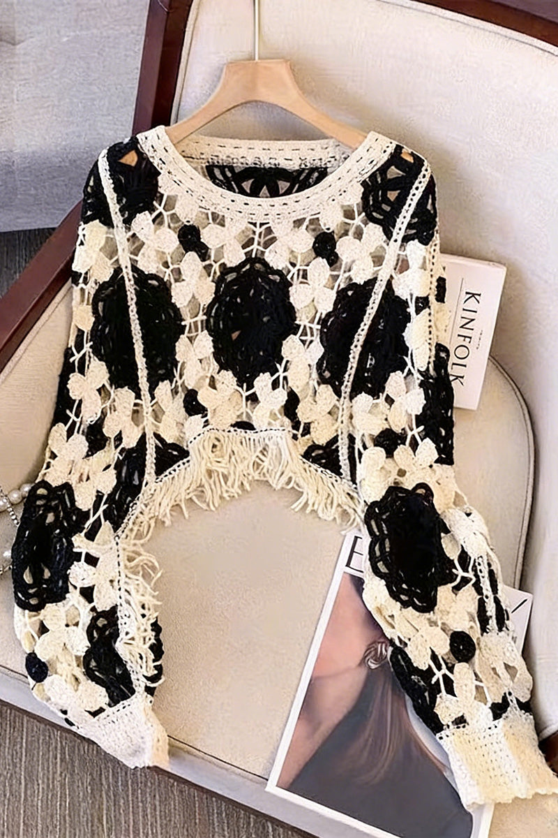 Elegant Fringe Crochet Knit Top