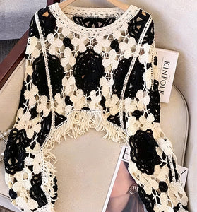 Elegant Fringe Crochet Knit Top