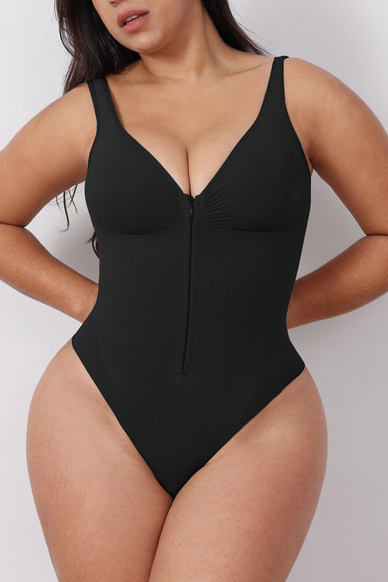 Zipper-Detail Body Shaping Bodysuit