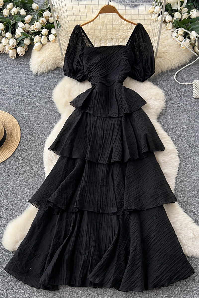 Tiered Ruffle Puff Sleeve Dress