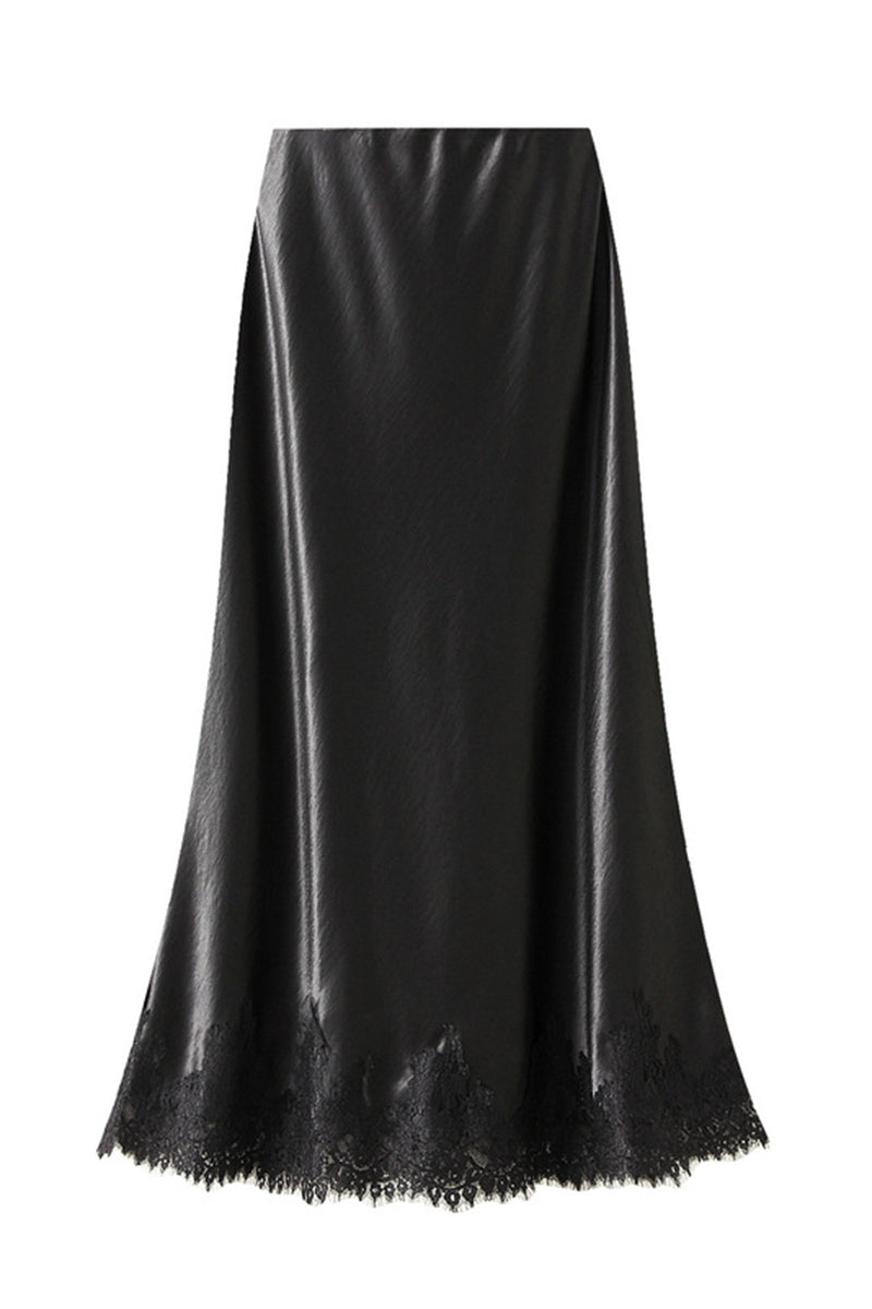 Elegant Lace Border Midi Skirt