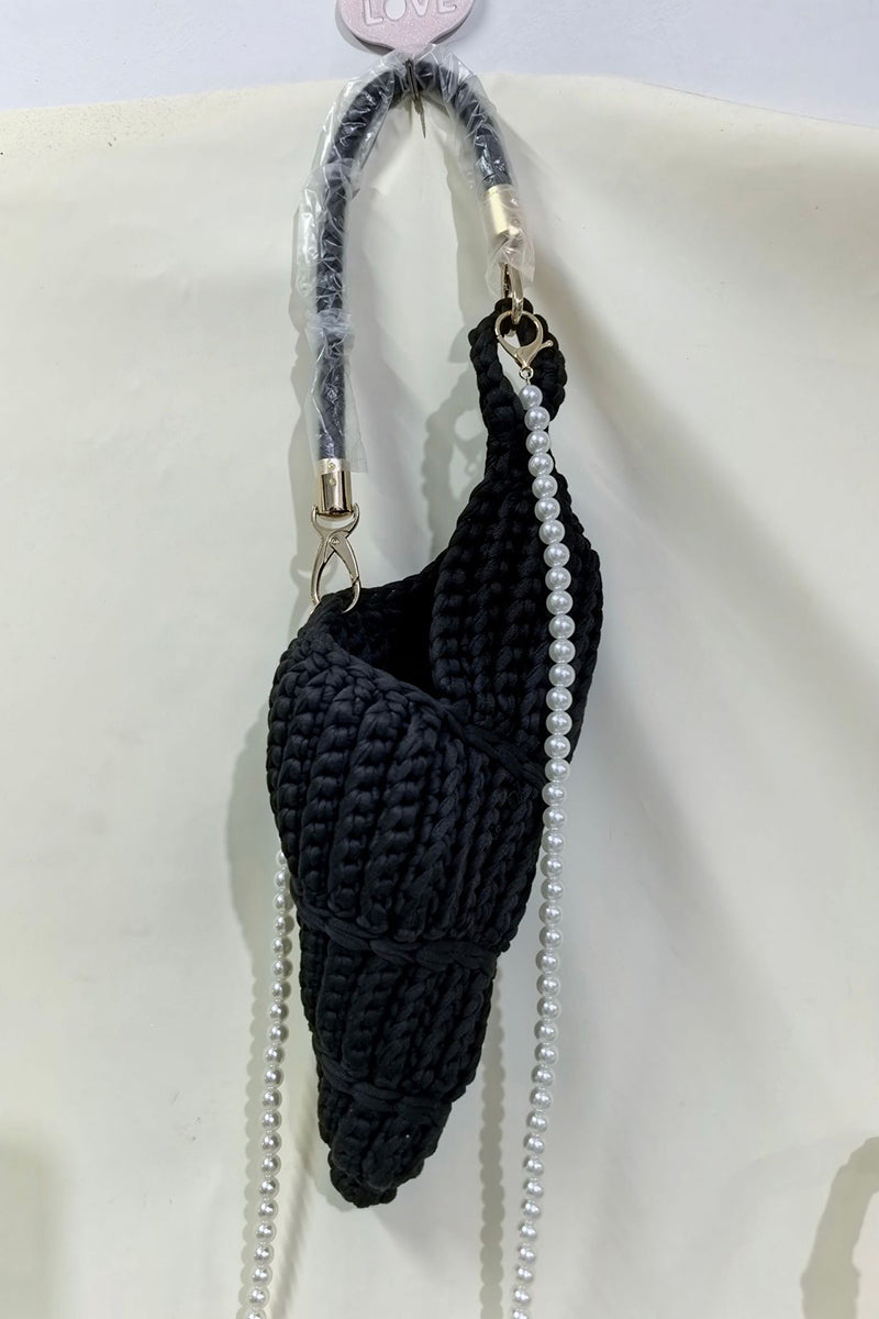 Crochet Cone Handbag with Pearl Strap