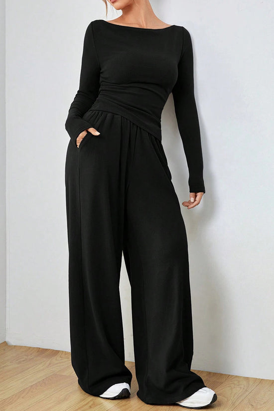 Stylish Long Sleeve Wide-Leg Pants Set
