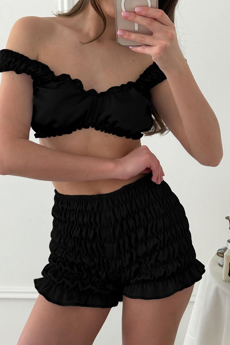 Ruffled Bralette and Shorts Pajama Set
