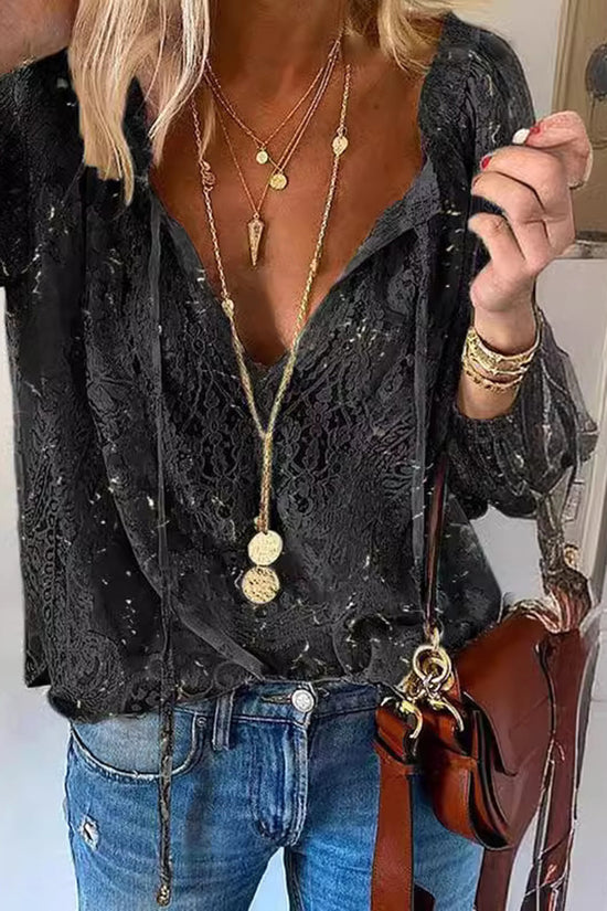 Relaxed V-Neck Lace Blouse