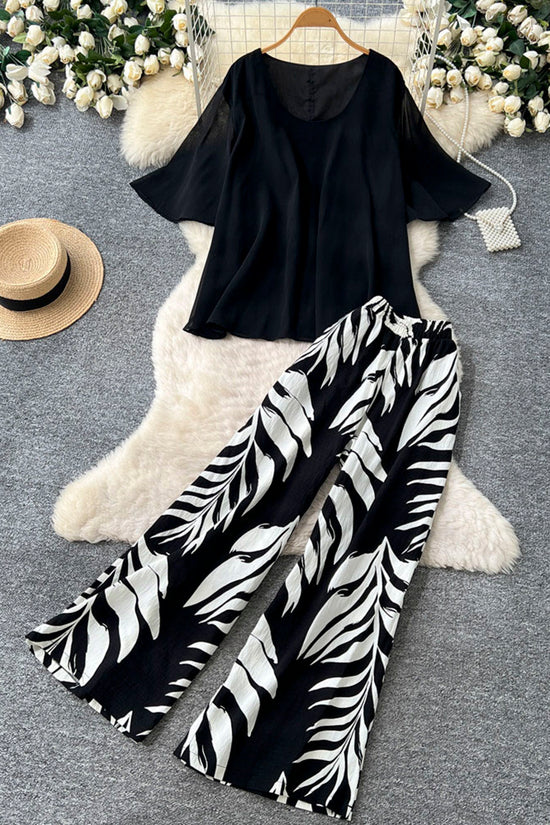 Stylish Loose Top and Bold Print Pants Set