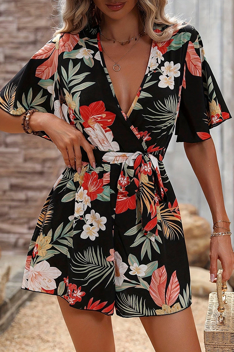 Floral Wrap V-Neck Short Casual Dress