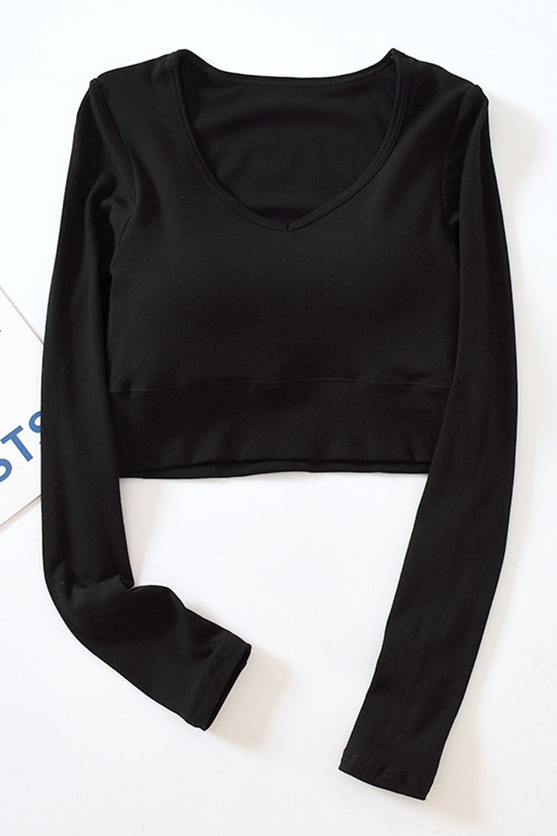Long Sleeve V-Neck Crop Top
