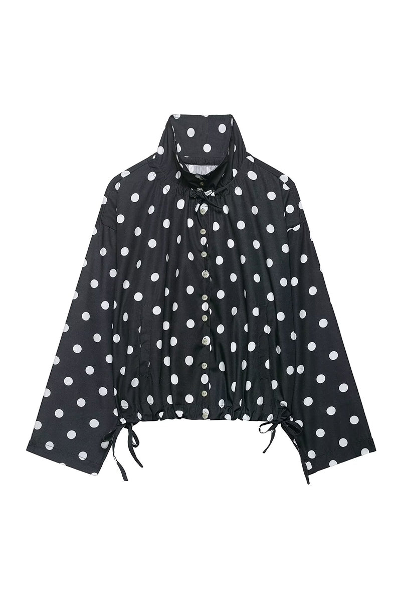 Polka Dot Drawstring Blazer