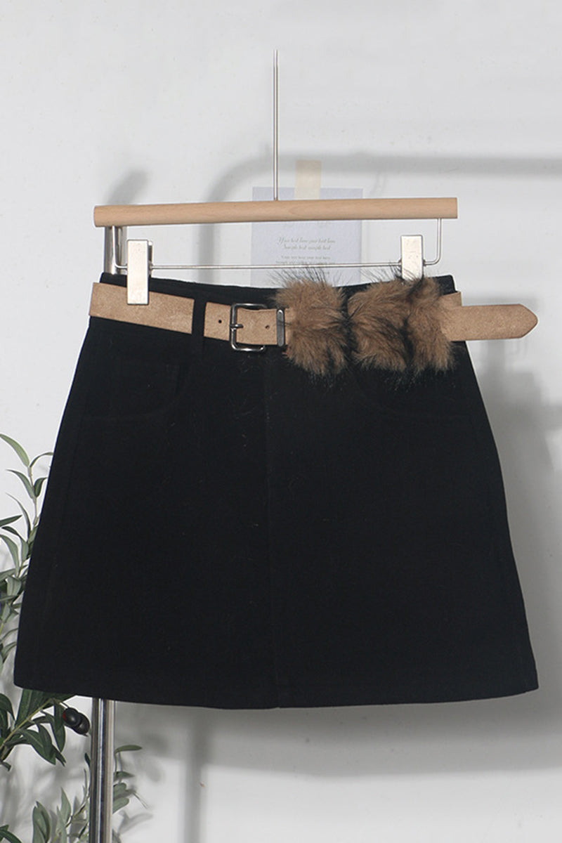 Faux Fur Belted Mini Skirt