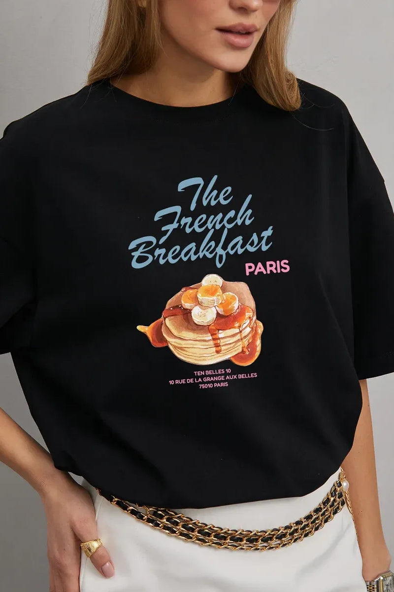 Graphic T-Shirt with Breakfast Print