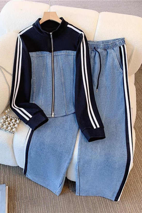 Striped Track Jacket and Pants Set