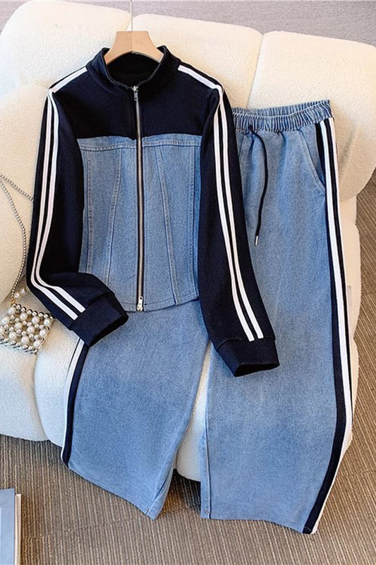 Striped Track Jacket and Pants Set