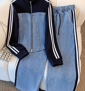 Striped Track Jacket and Pants Set