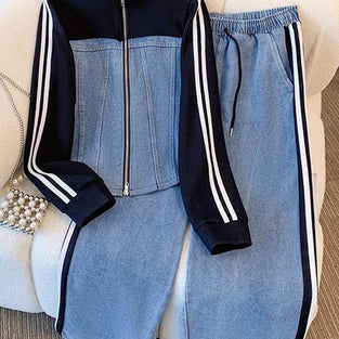 Striped Track Jacket and Pants Set