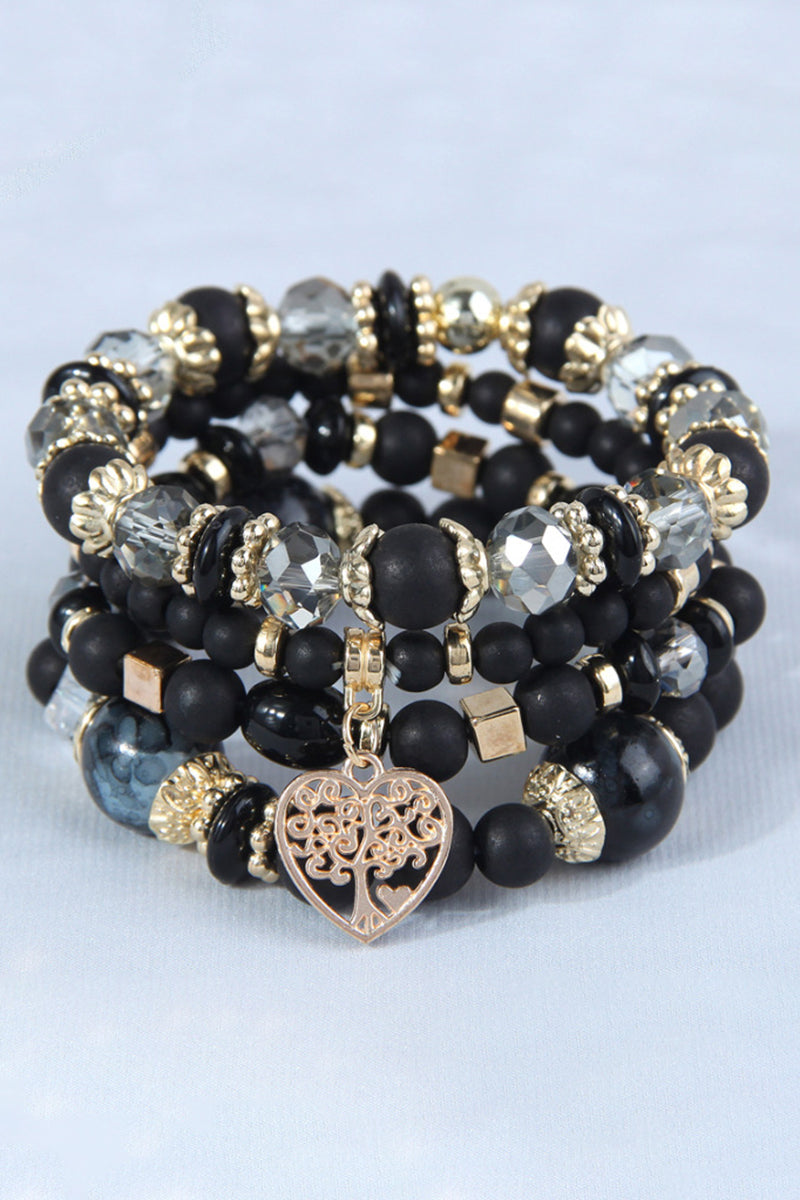 Heart Charm Beaded Bracelet Set