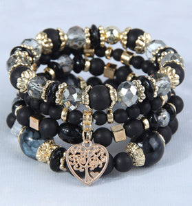 Heart Charm Beaded Bracelet Set