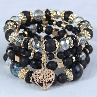 Heart Charm Beaded Bracelet Set