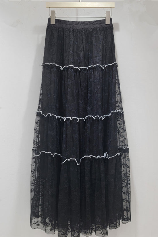 Tiered Mesh Midi Skirt