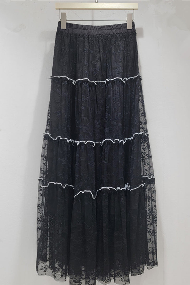 Tiered Mesh Midi Skirt
