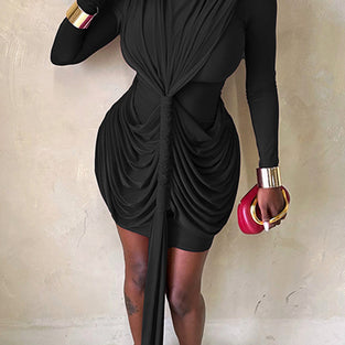 Long Sleeve Draped Bodycon Casual Dress